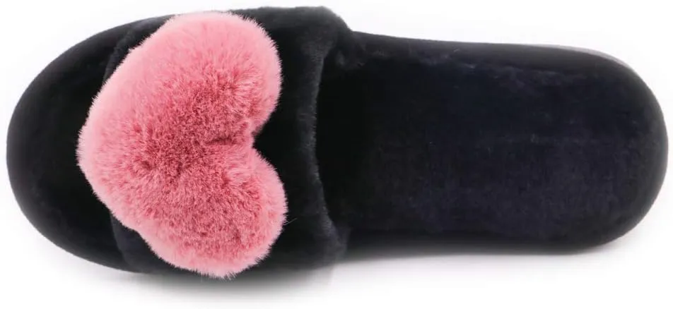 Crazy Lady Women's LOVE Slippers Fuzzy Fluffy Memory Foam House Shoes Open Toe Indoor and Outdoor