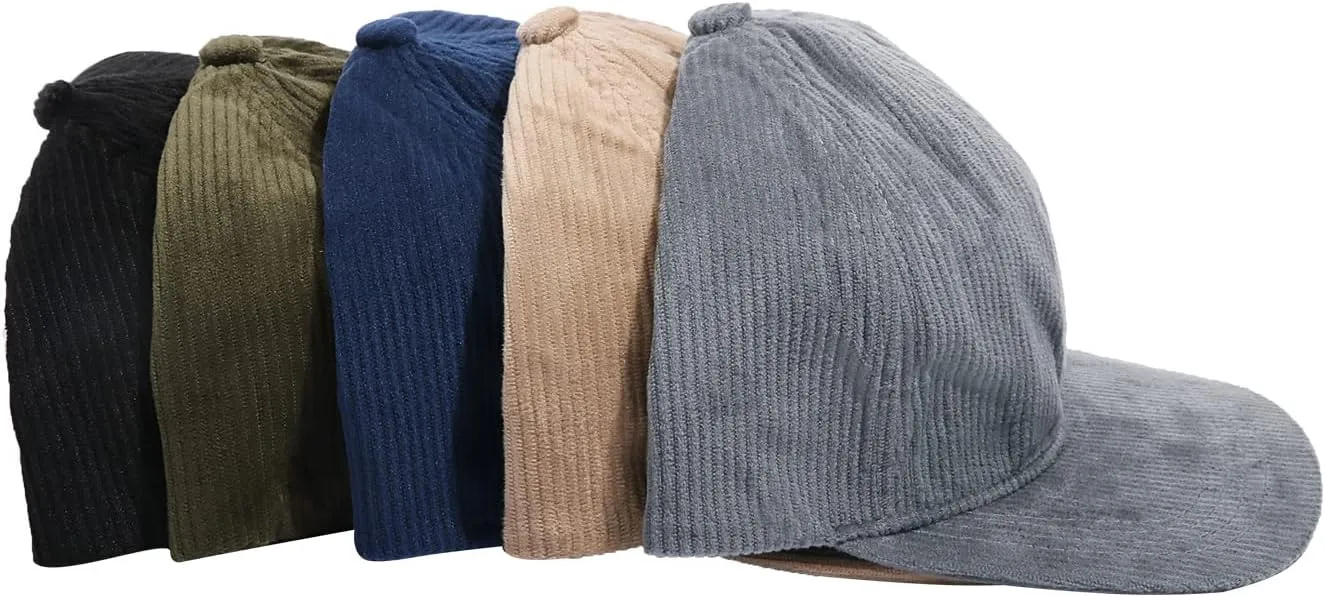 Croogo Flat Bill Cap Classic Corduroy Baseball Cap for Men Women Dad Hat 6 Panel Flat Brimmed Camper Hats Visor Sports Cap
