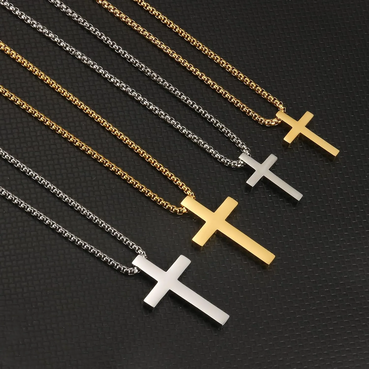 Cross Necklace for Men - Stainless Steel Silver/Gold Plain Cross Pendant Necklace Simple Jewelry Gifts, 18-24 Inch Box Chain 3mm Width with Gift Box