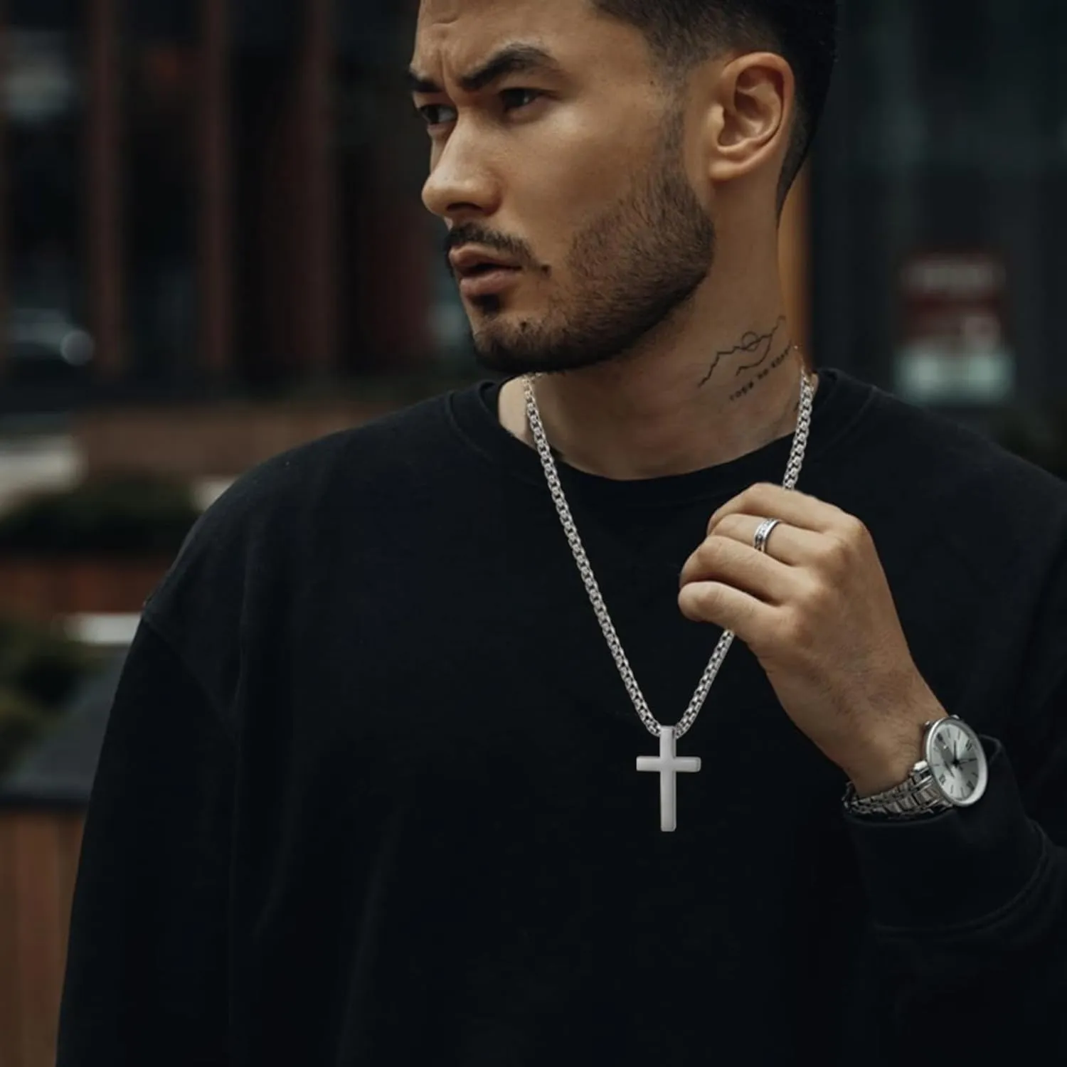 Cross Necklace for Men - Stainless Steel Silver/Gold Plain Cross Pendant Necklace Simple Jewelry Gifts, 18-24 Inch Box Chain 3mm Width with Gift Box