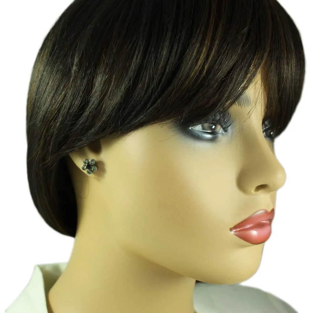 Crystal Flower Brooch Pin and Black Daisy Earring Set - PRL903BS