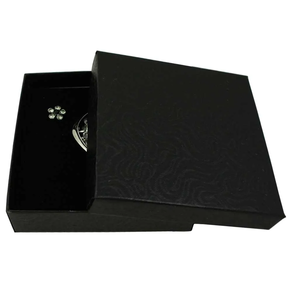 Crystal Flower Brooch Pin and Black Daisy Earring Set - PRL903BS