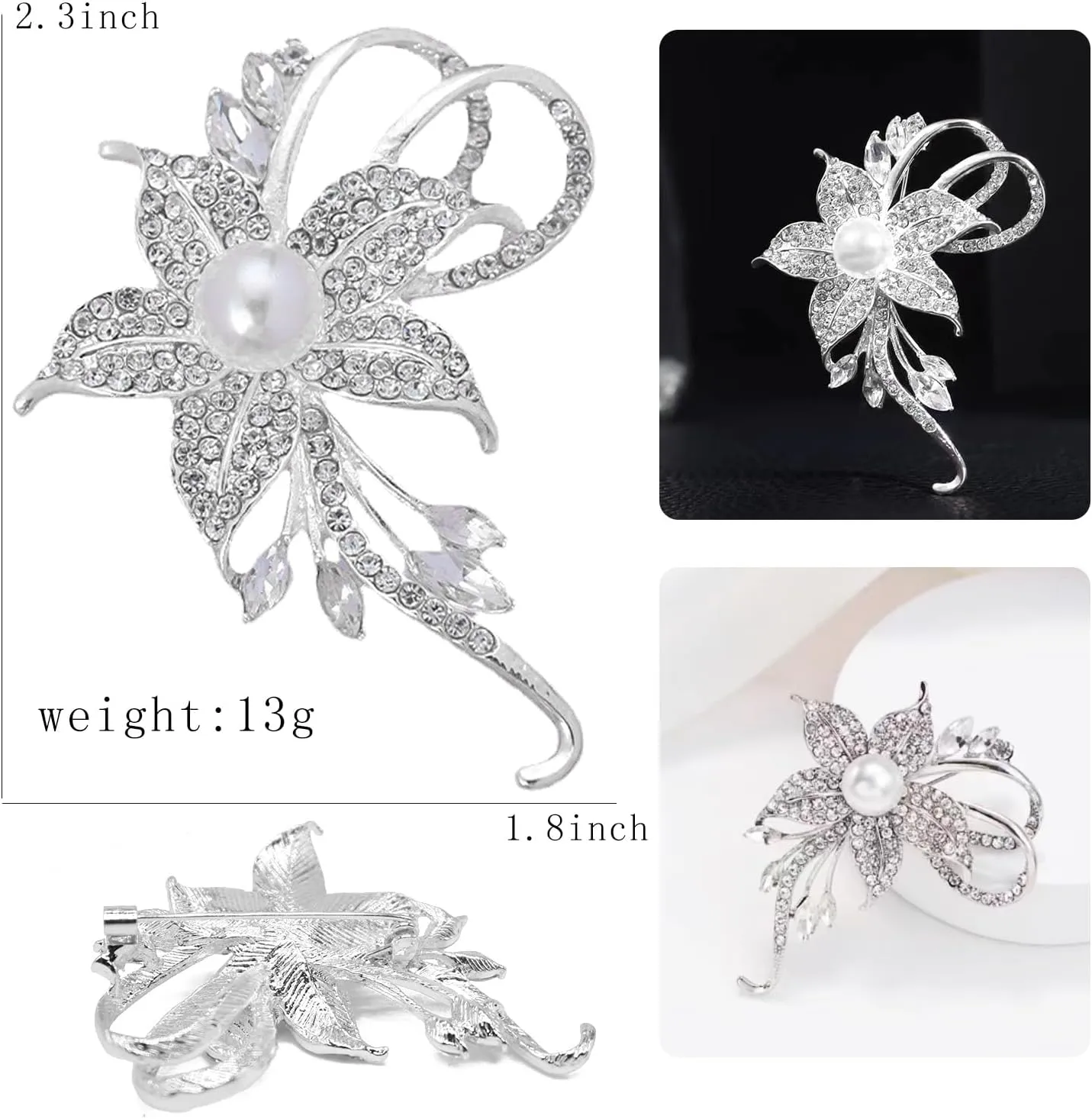 Crystal Pearl Flower Brooches Pins Fashion Beautiful Created Rhinestone Floral Brooch Good Idea for Party Dance Wedding Banquet for Elegant Women Girl