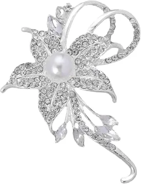 Crystal Pearl Flower Brooches Pins Fashion Beautiful Created Rhinestone Floral Brooch Good Idea for Party Dance Wedding Banquet for Elegant Women Girl