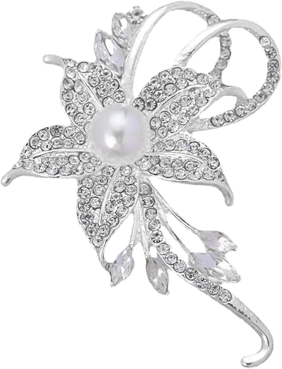 Crystal Pearl Flower Brooches Pins Fashion Beautiful Created Rhinestone Floral Brooch Good Idea for Party Dance Wedding Banquet for Elegant Women Girl