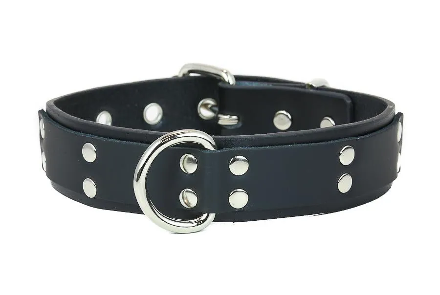 D Ring Riveted Leather Collar With Leash