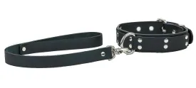 D Ring Riveted Leather Collar With Leash