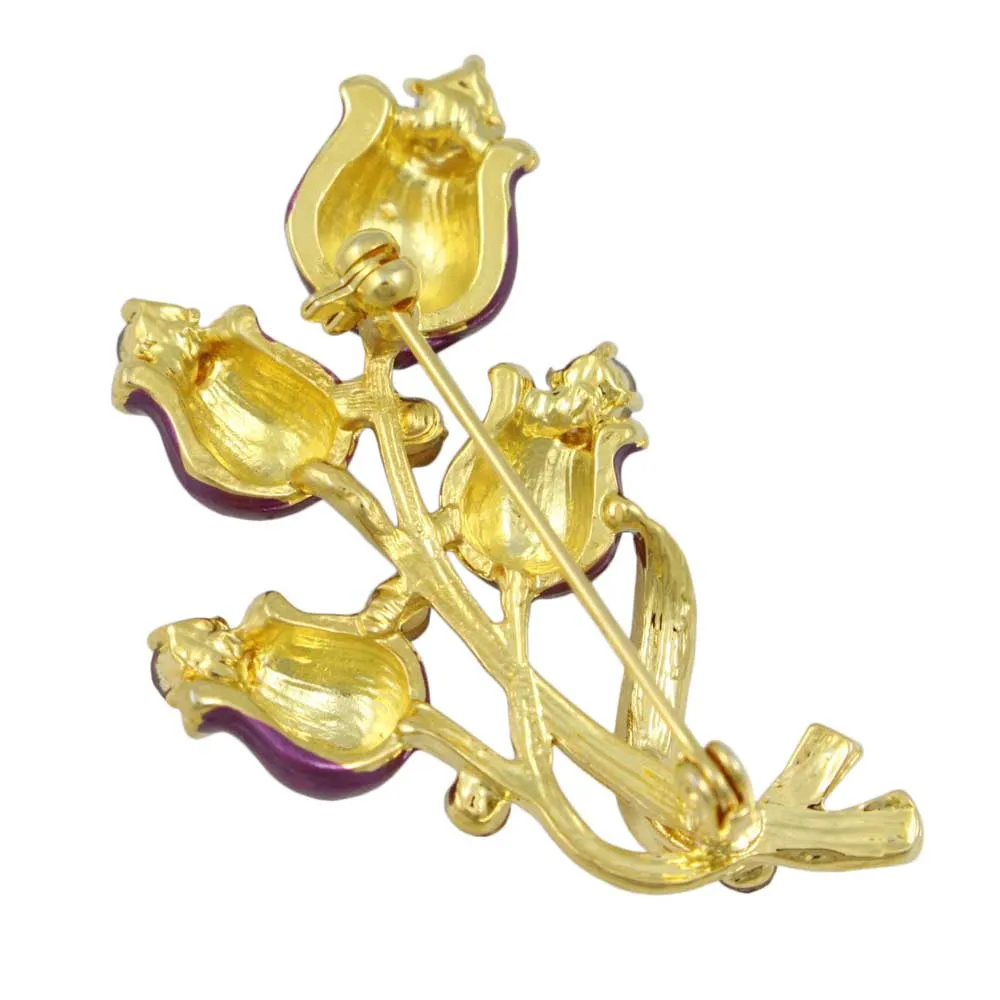 Deep Purple Enamel Roses with Crystals Brooch Pin - PRL414