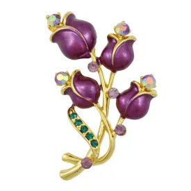 Deep Purple Enamel Roses with Crystals Brooch Pin - PRL414