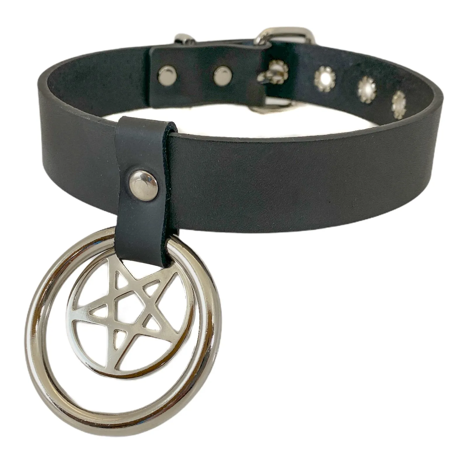 Double Ring Pentagram Choker
 Pentagram And 1  Ring
1 1/8" Wide Choker