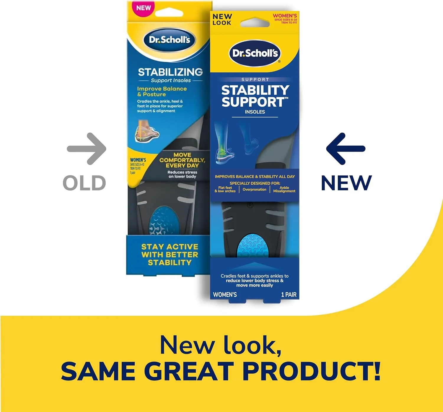 Dr. Scholl's Stability Support Insoles, Flat Feet & Overpronation Low Arch Support, Improves Balance & Stability, Motion Control, Trim Inserts to Fit Shoes, Women's Size 6-10