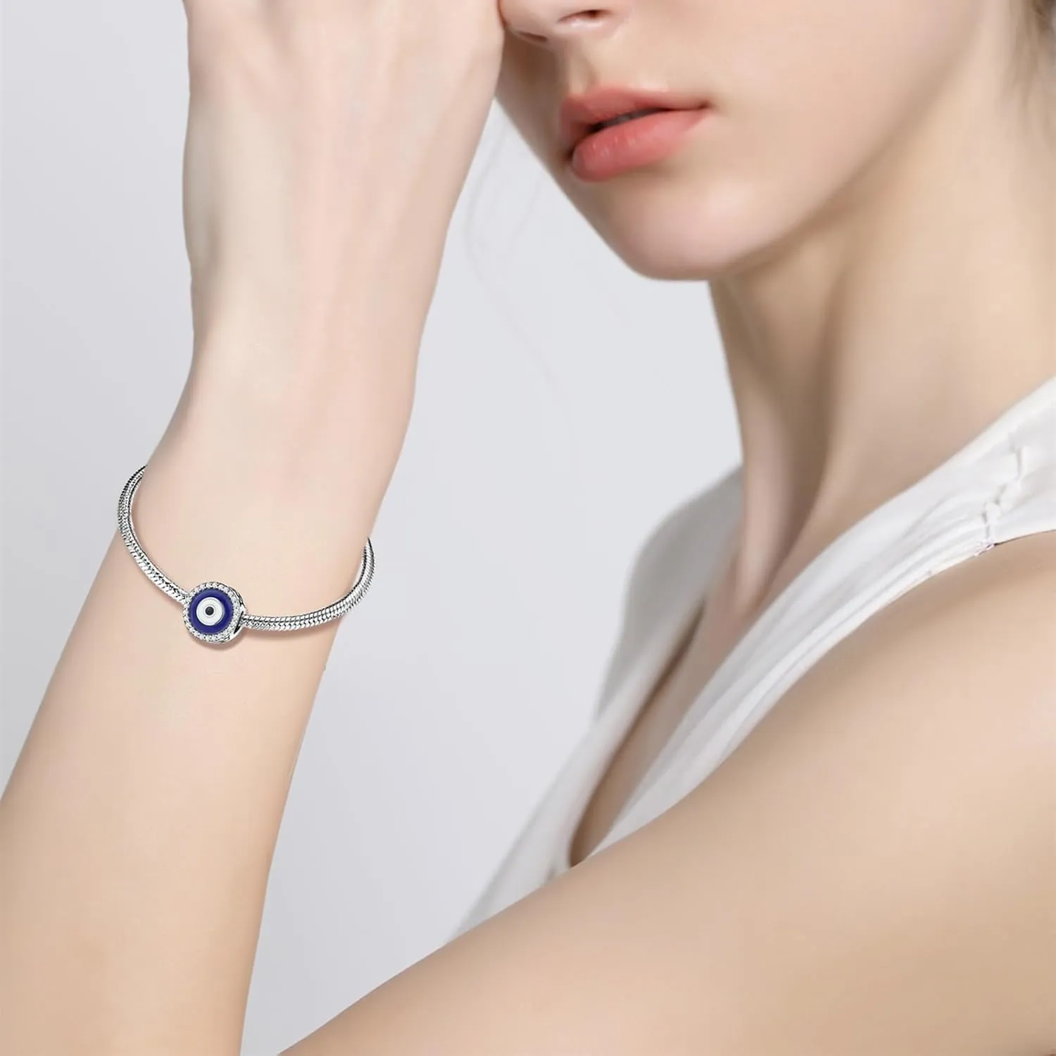 Evil Eye Charms 925 Sterling Silver Charms for Bracelet and Lucky Jewelry Hamsa Charm Fatima Charms Beads European Charm Evil Eye Compatible Bracelet Necklace for Women Mother Sister Gifts