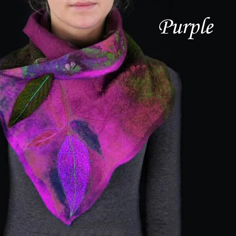 Fairy Leaf Scarves 3 Colors Purple Blue Or Green Felted Painted With Leaves Pixie Scarf Warm Women Collar Wrap For Elves Fairies And Pixies