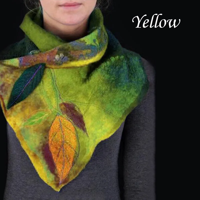 Fairy Leaf Scarves 3 Colors Purple Blue Or Green Felted Painted With Leaves Pixie Scarf Warm Women Collar Wrap For Elves Fairies And Pixies