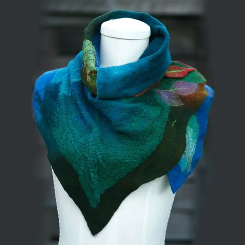 Fairy Leaf Scarves 3 Colors Purple Blue Or Green Felted Painted With Leaves Pixie Scarf Warm Women Collar Wrap For Elves Fairies And Pixies