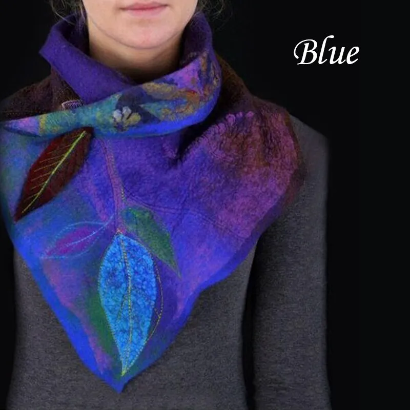 Fairy Leaf Scarves 3 Colors Purple Blue Or Green Felted Painted With Leaves Pixie Scarf Warm Women Collar Wrap For Elves Fairies And Pixies