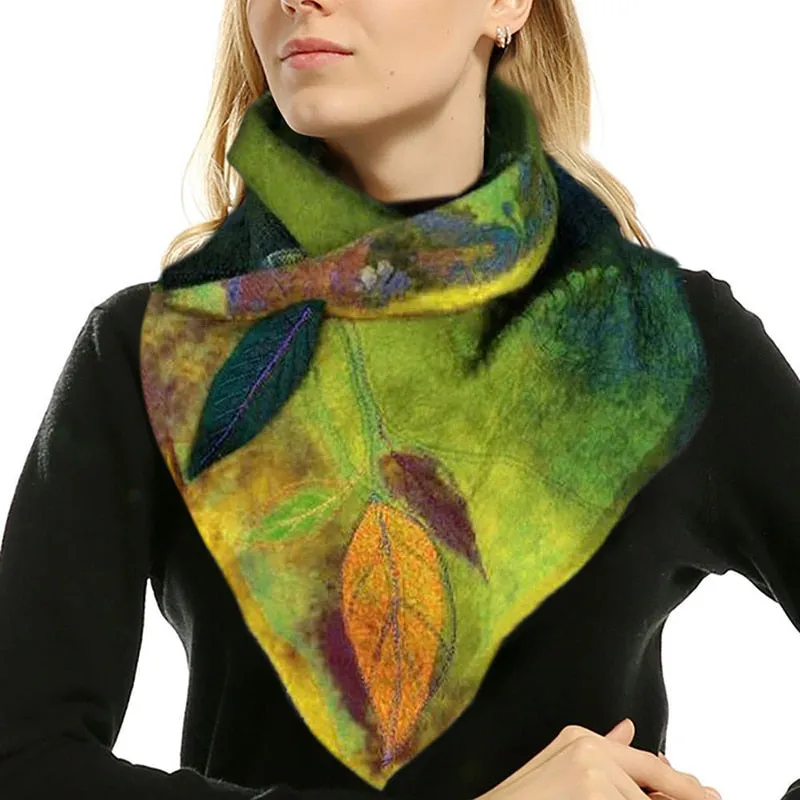 Fairy Leaf Scarves 3 Colors Purple Blue Or Green Felted Painted With Leaves Pixie Scarf Warm Women Collar Wrap For Elves Fairies And Pixies