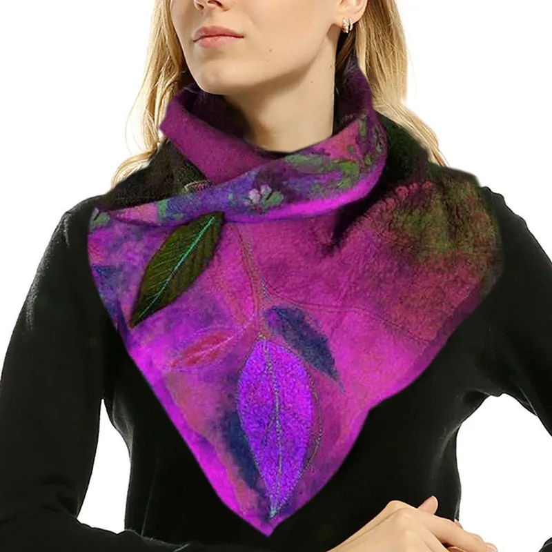 Fairy Leaf Scarves 3 Colors Purple Blue Or Green Felted Painted With Leaves Pixie Scarf Warm Women Collar Wrap For Elves Fairies And Pixies