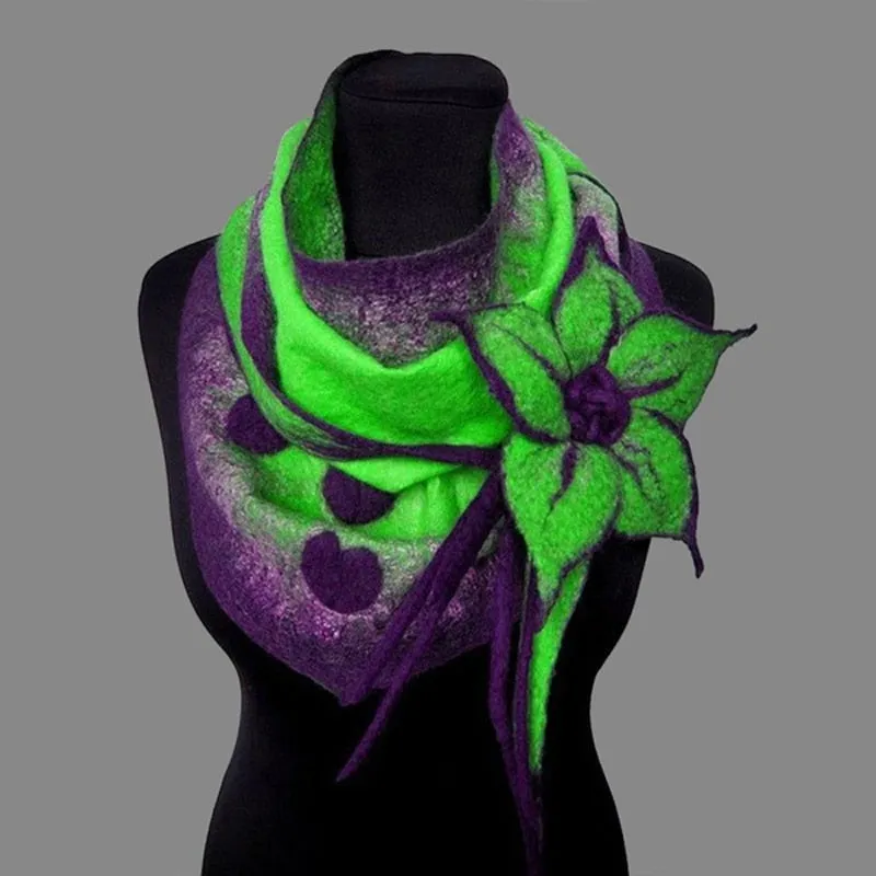 Fairy Leaf Scarves 3 Colors Purple Blue Or Green Felted Painted With Leaves Pixie Scarf Warm Women Collar Wrap For Elves Fairies And Pixies