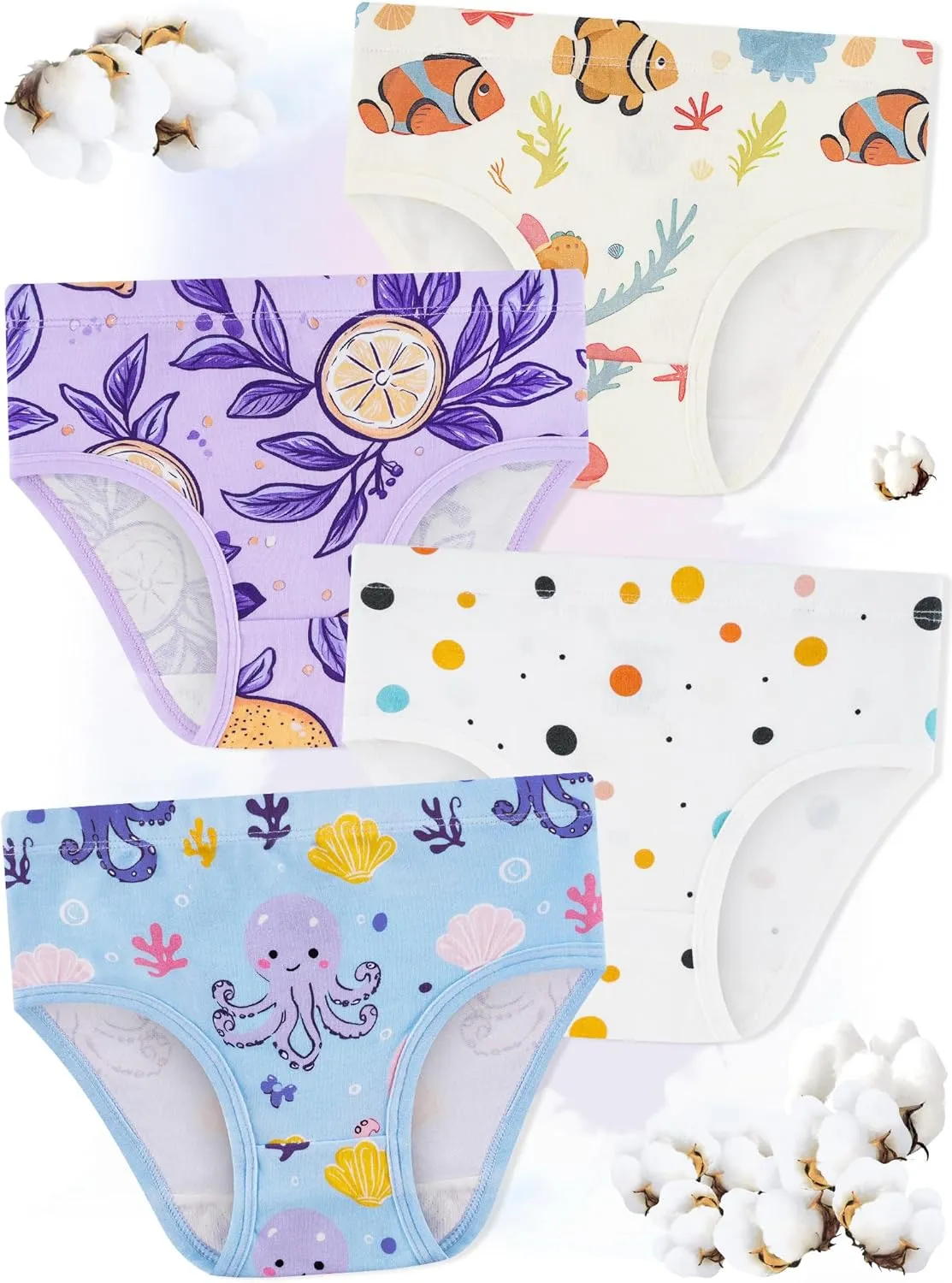 Girls' Underwear,Soft Cotton Tagless Panties for Toddlers' & Little Kids Comfort,Breathable Briefs,8-Pack