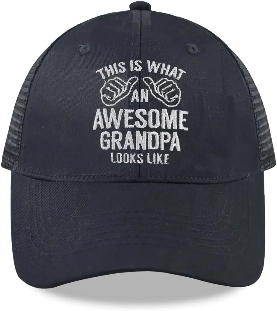 Grandpa Trucker Hats for Men, Adjustable Embroidered Wash Grandfather Birthday Baseball Cap