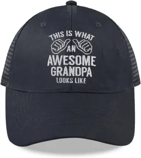 Grandpa Trucker Hats for Men, Adjustable Embroidered Wash Grandfather Birthday Baseball Cap