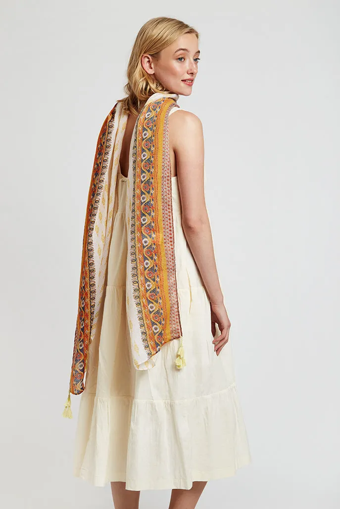 Hadlet Mustard Border Boho Scarf