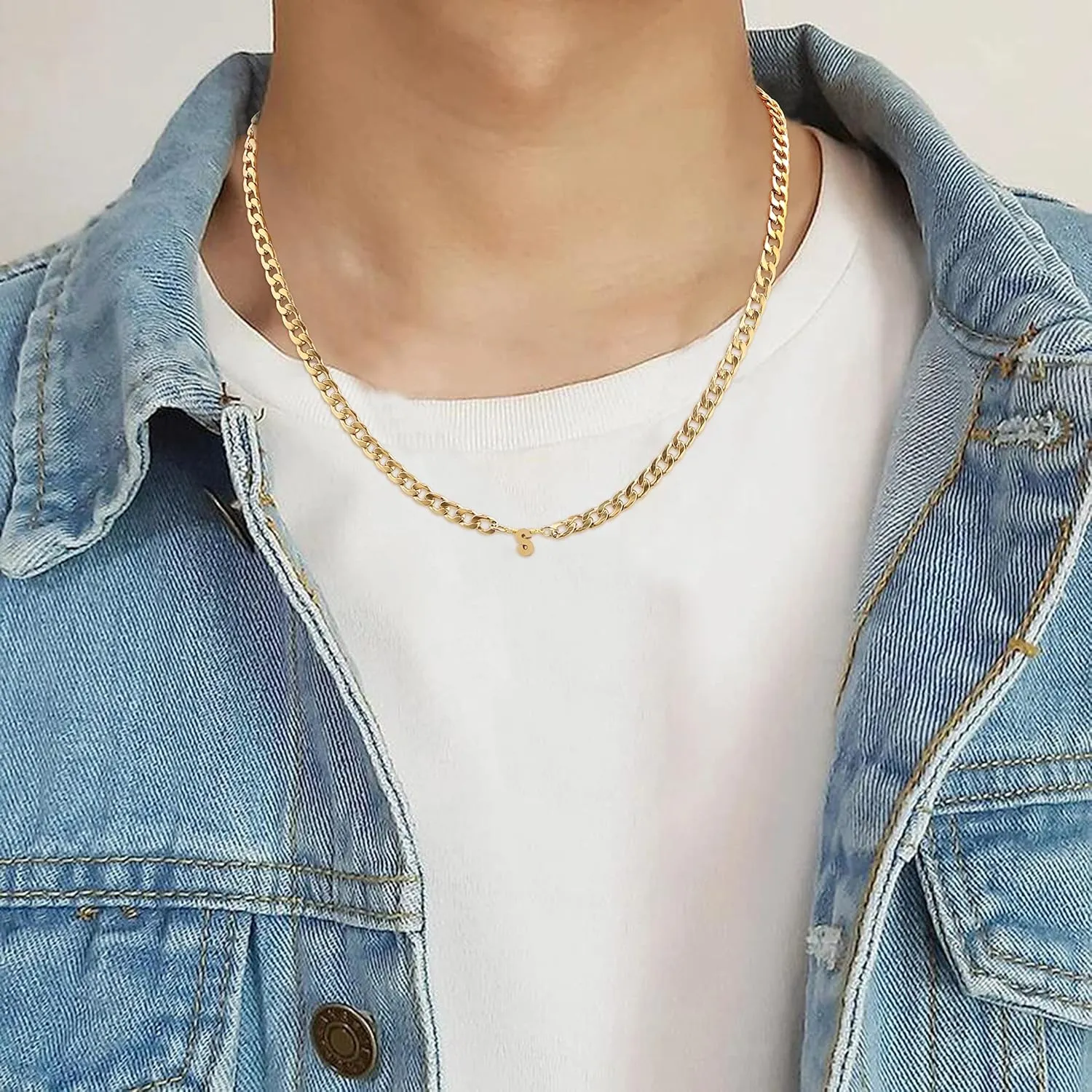 Initial Letter Necklace for Men Women Stianless Steel 5mm Chains Jewelry Birthday Christmas Father's Day Mother's Day Valentine's Day Gift for Father Mother Son