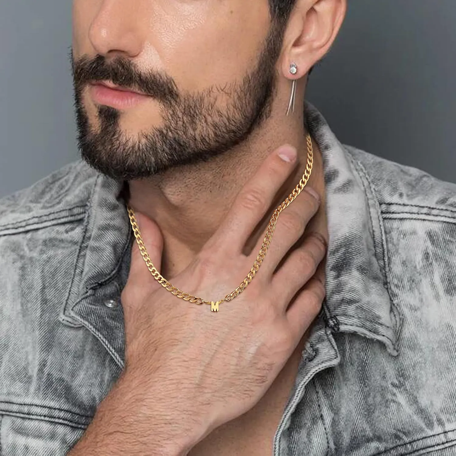 Initial Letter Necklace for Men Women Stianless Steel 5mm Chains Jewelry Birthday Christmas Father's Day Mother's Day Valentine's Day Gift for Father Mother Son