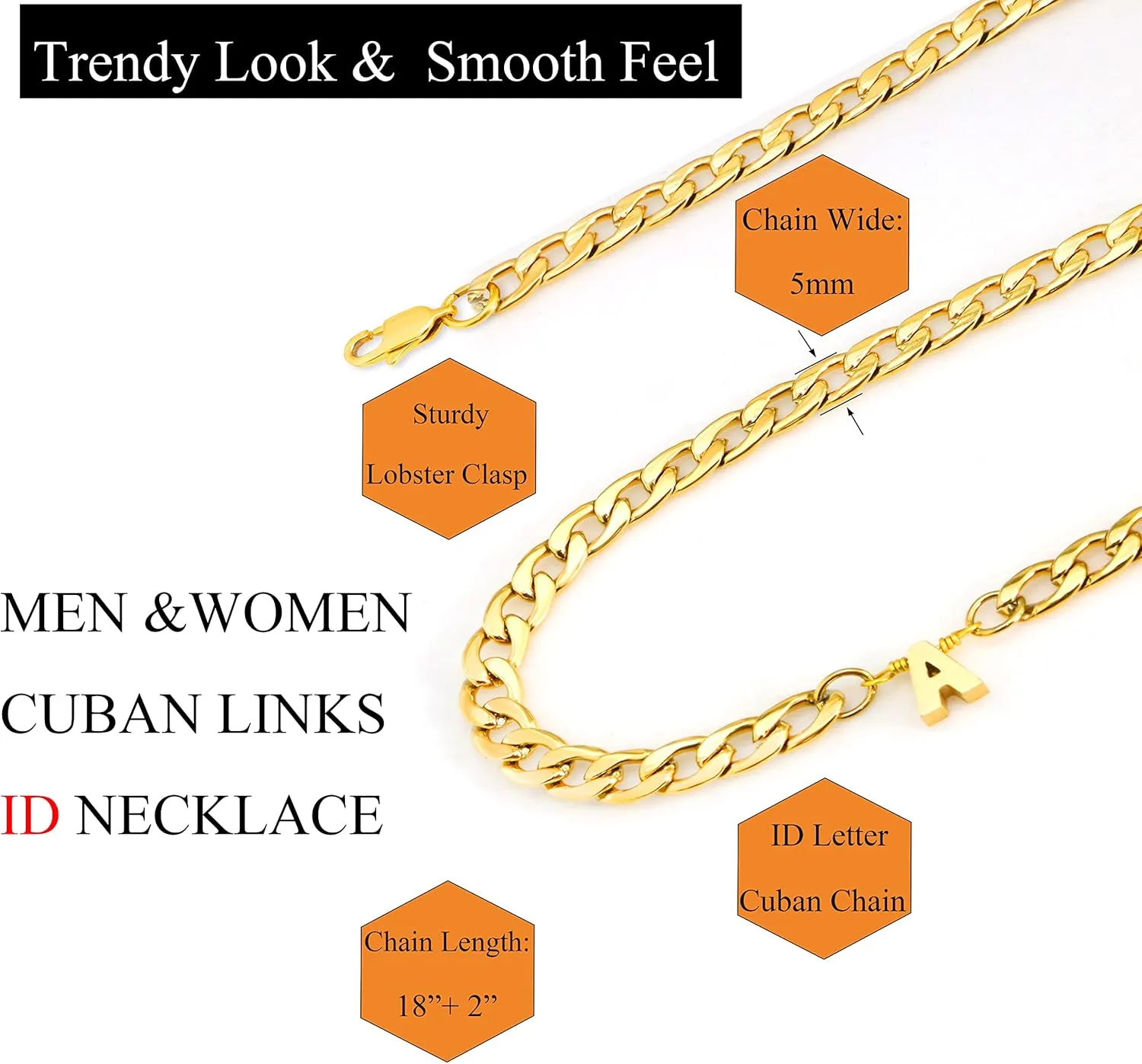 Initial Letter Necklace for Men Women Stianless Steel 5mm Chains Jewelry Birthday Christmas Father's Day Mother's Day Valentine's Day Gift for Father Mother Son