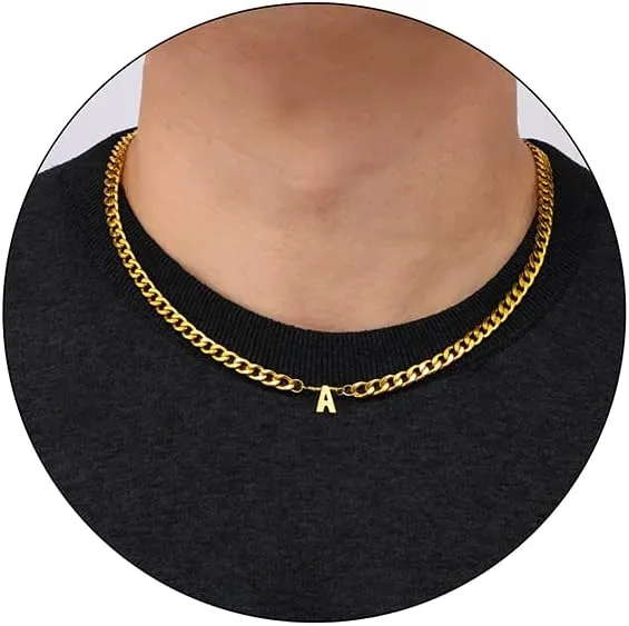 Initial Letter Necklace for Men Women Stianless Steel 5mm Chains Jewelry Birthday Christmas Father's Day Mother's Day Valentine's Day Gift for Father Mother Son