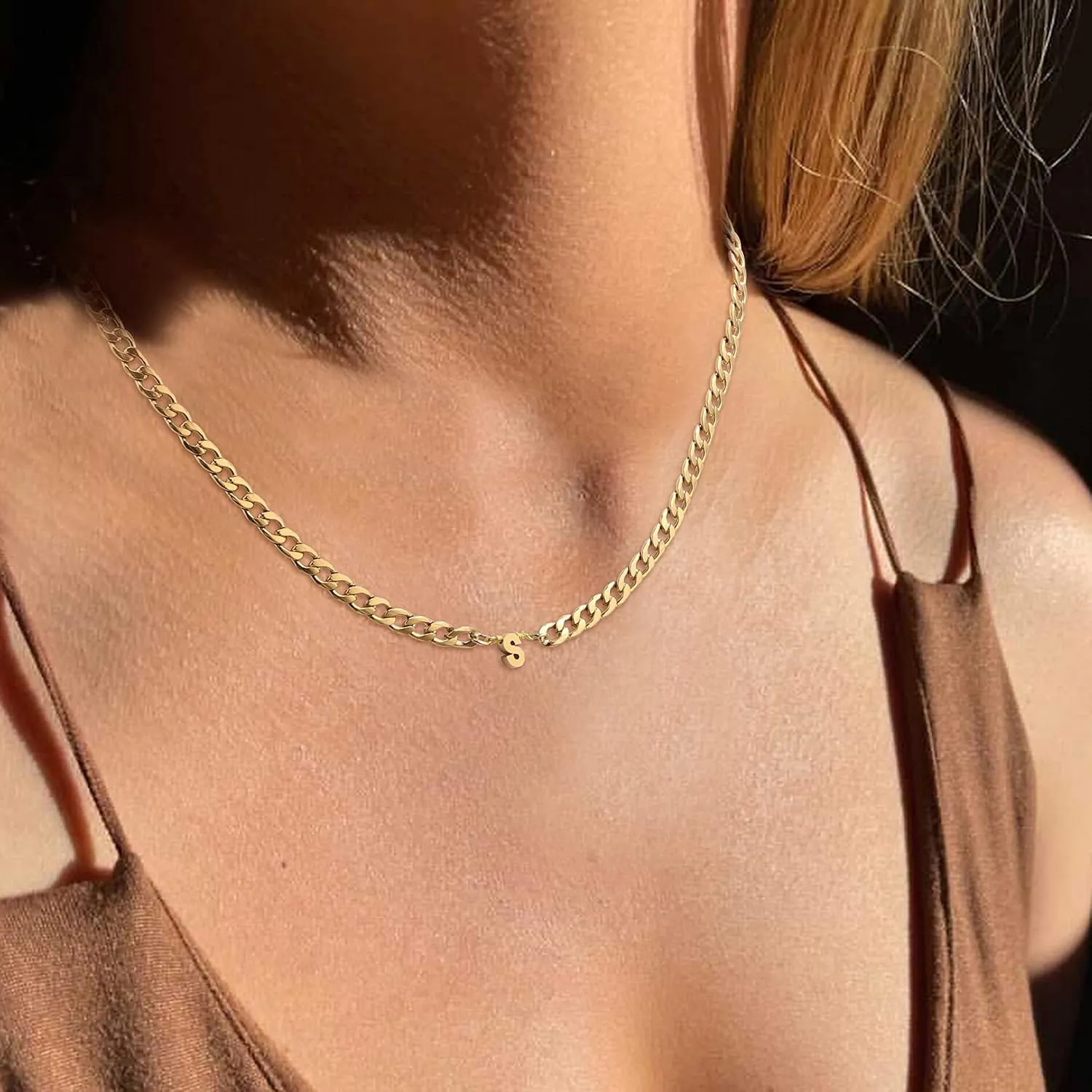 Initial Letter Necklace for Men Women Stianless Steel 5mm Chains Jewelry Birthday Christmas Father's Day Mother's Day Valentine's Day Gift for Father Mother Son