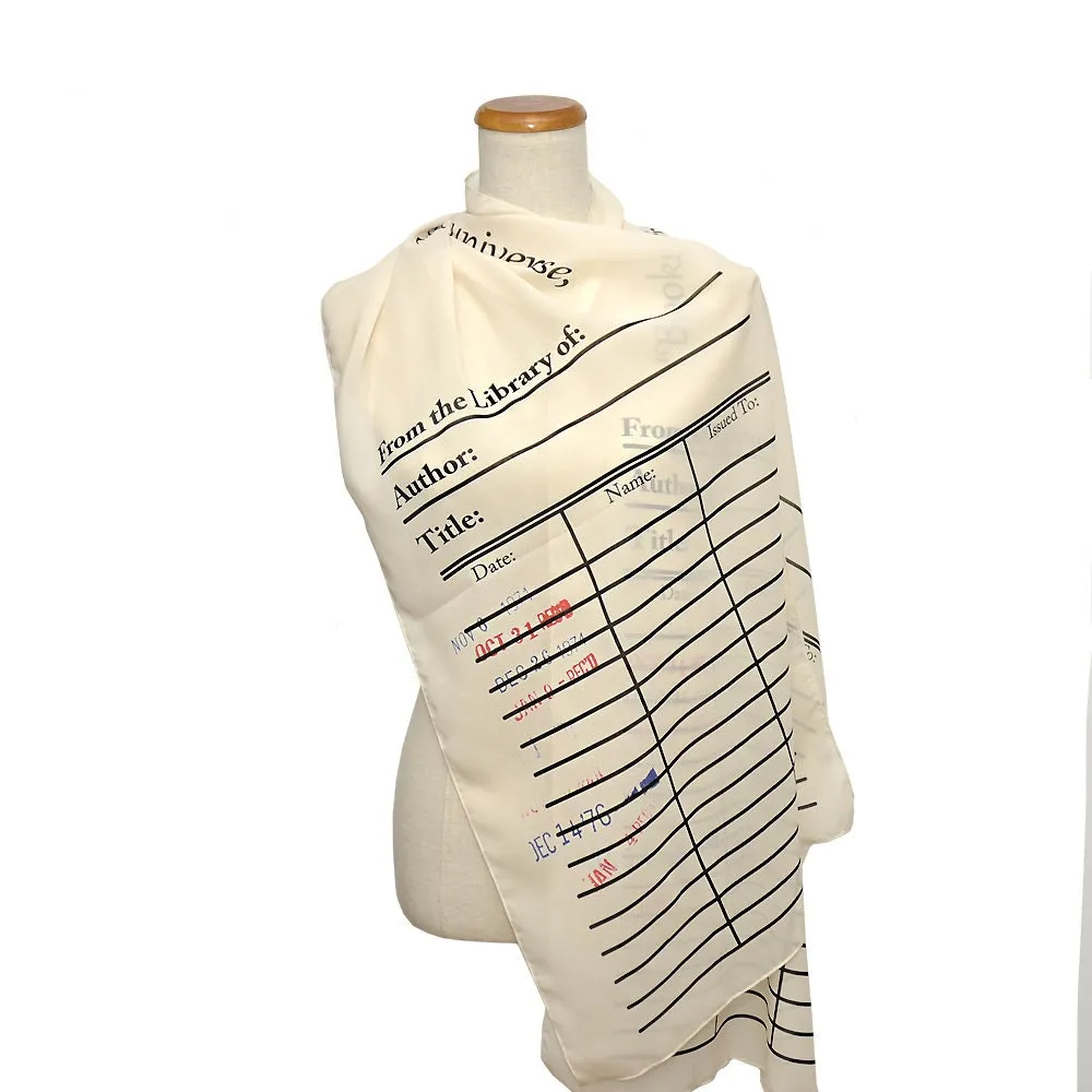 Library Card Chiffon Scarf. Library scarf with day due stamps.  Chiffon scarf, summer scarf, light scarf, Spring scarf, Book Scarf.