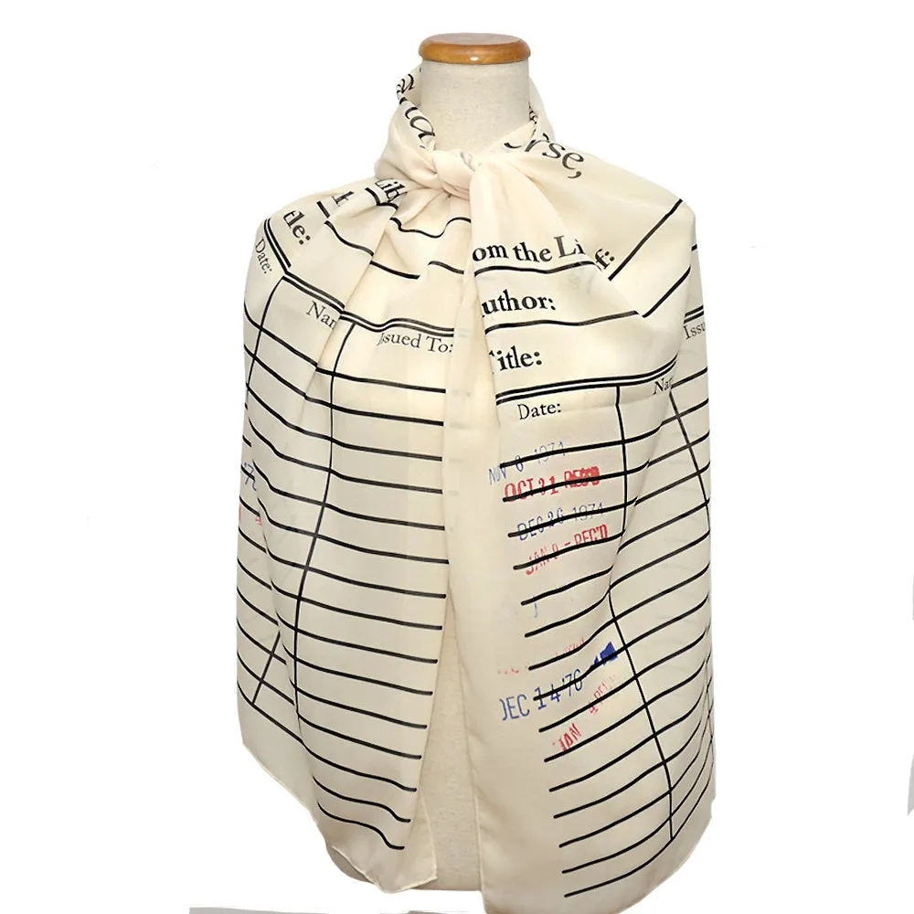 Library Card Chiffon Scarf. Library scarf with day due stamps.  Chiffon scarf, summer scarf, light scarf, Spring scarf, Book Scarf.