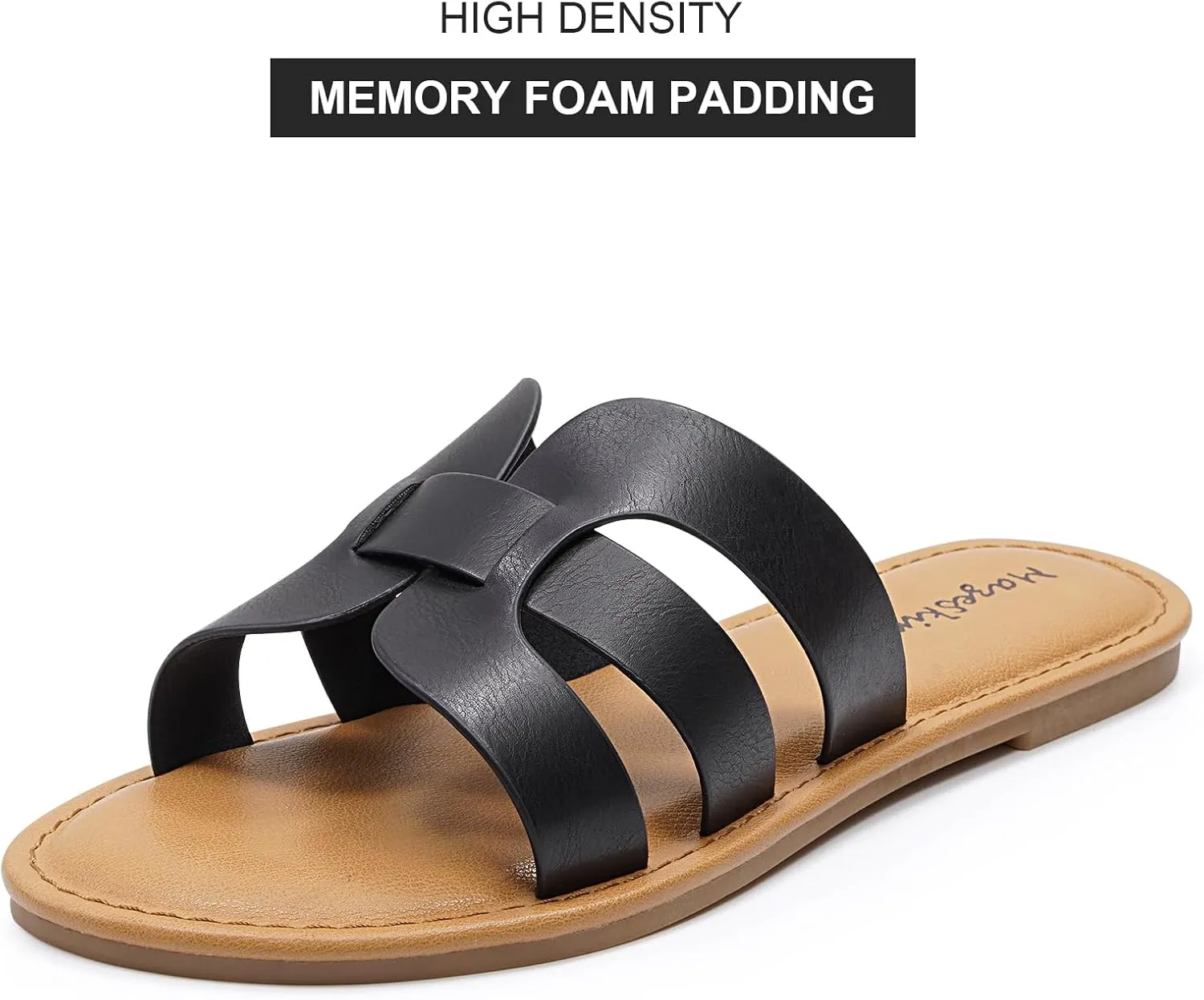 mazeskin Womens Memory Foam H-Band Summer Dressy Flat Slide Sandals