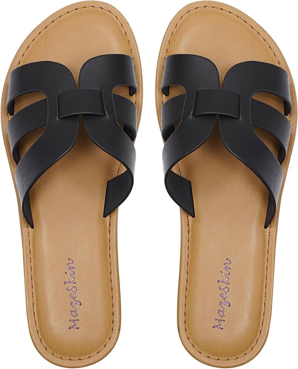 mazeskin Womens Memory Foam H-Band Summer Dressy Flat Slide Sandals