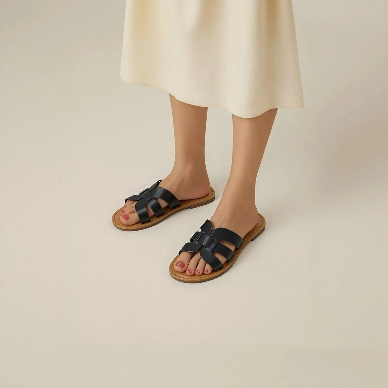 mazeskin Womens Memory Foam H-Band Summer Dressy Flat Slide Sandals
