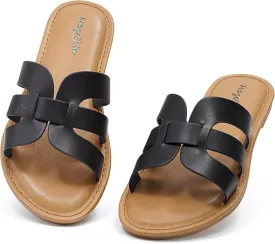 mazeskin Womens Memory Foam H-Band Summer Dressy Flat Slide Sandals