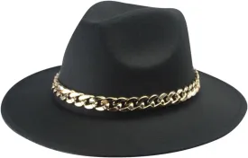 Men Womens Fedora Hat Western Floppy Panama Hat Wide Brim Hat with Chain Belt Buckle Big Wide Brim Fedora Hat