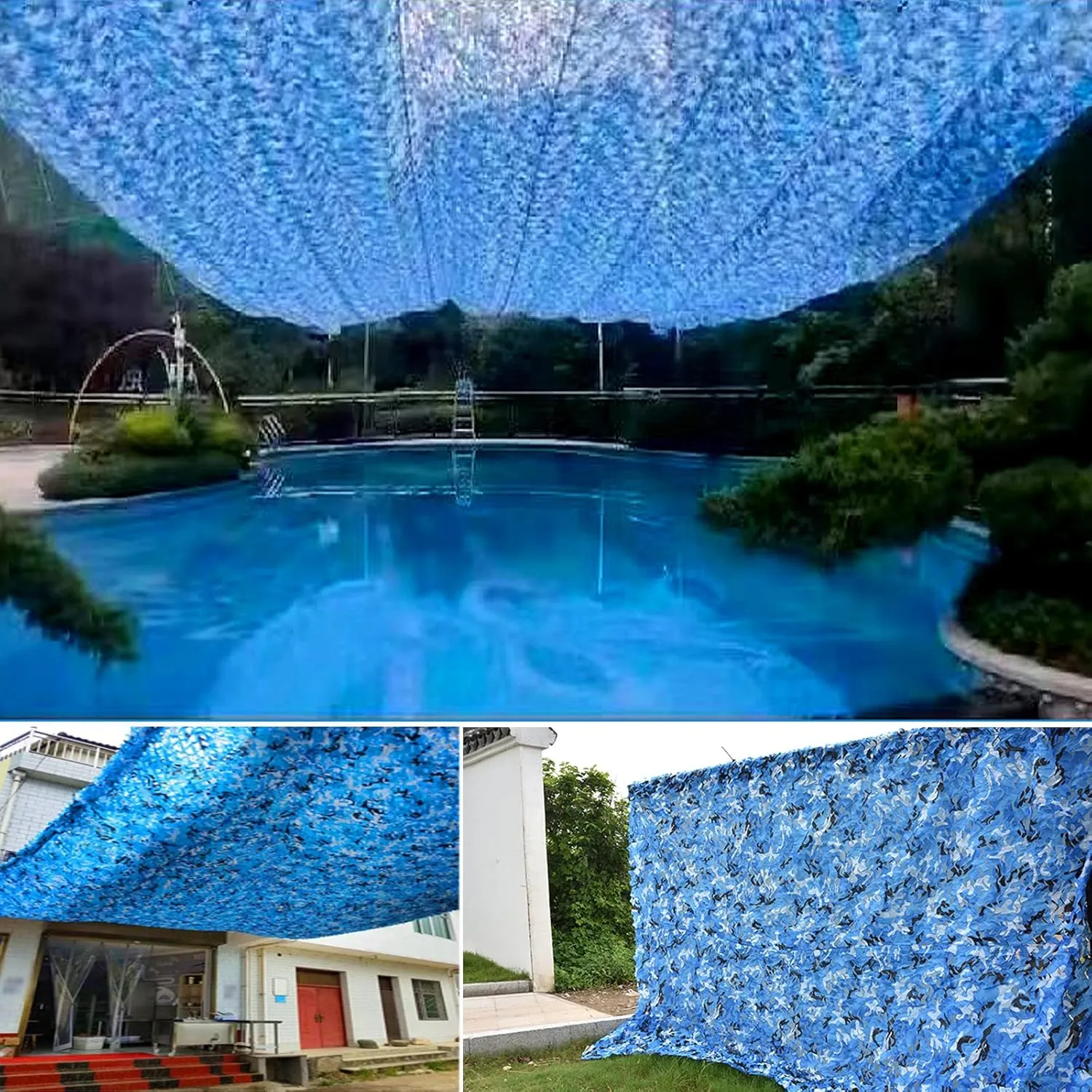 Ocean Camo Net,Blue Camouflage Netting,Army Blinds Nets,Oxford Fabric Military Net,with Mesh Backing,for Hunting,Shooting,Decoration,Sun Shade,Party,Customize Available