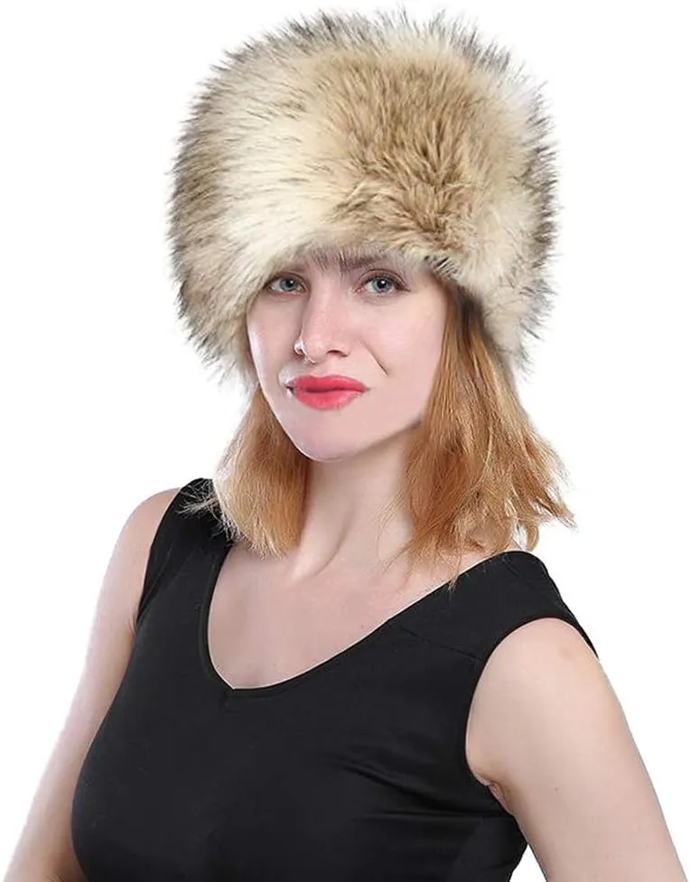 Old Dlrd Russian Hat,Winter Faux Fur Hats for Women,Warm Russian Cossack Style Hat for Ladies