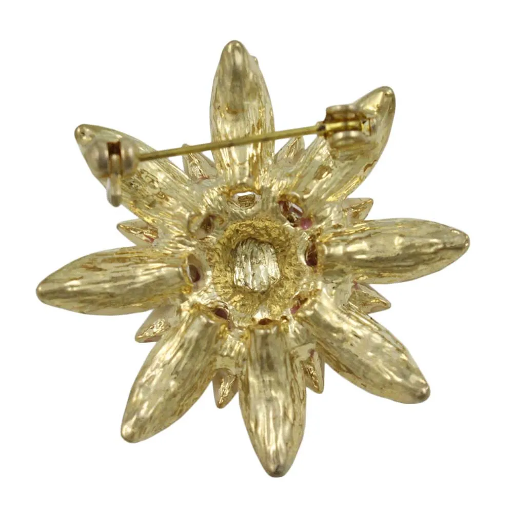 Peach Enamel with Clear Crystals Flower Brooch Pin - PRL910