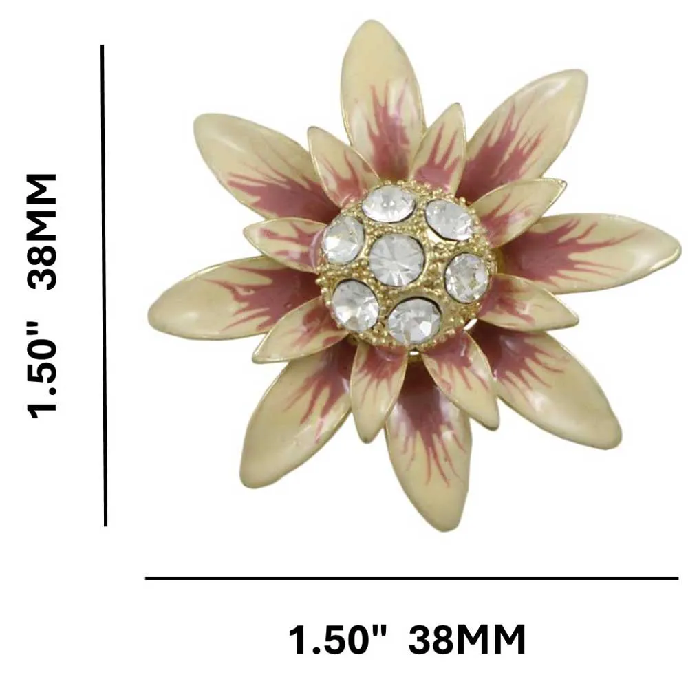 Peach Enamel with Clear Crystals Flower Brooch Pin - PRL910
