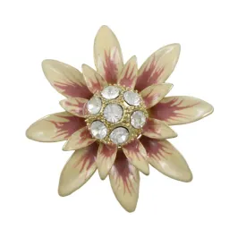 Peach Enamel with Clear Crystals Flower Brooch Pin - PRL910