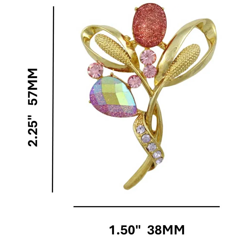 Pink Sparkling Flower Bud with Crystals Brooch Pin - PRL851P