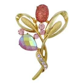 Pink Sparkling Flower Bud with Crystals Brooch Pin - PRL851P