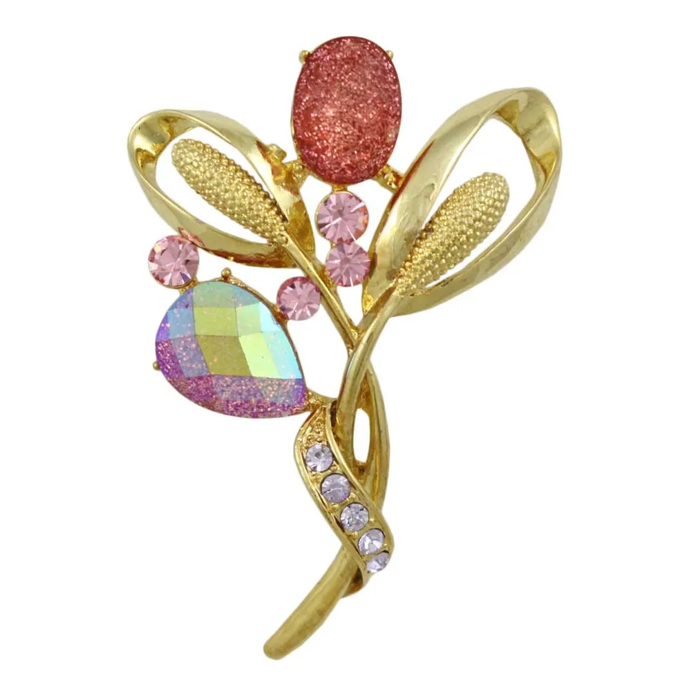 Pink Sparkling Flower Bud with Crystals Brooch Pin - PRL851P