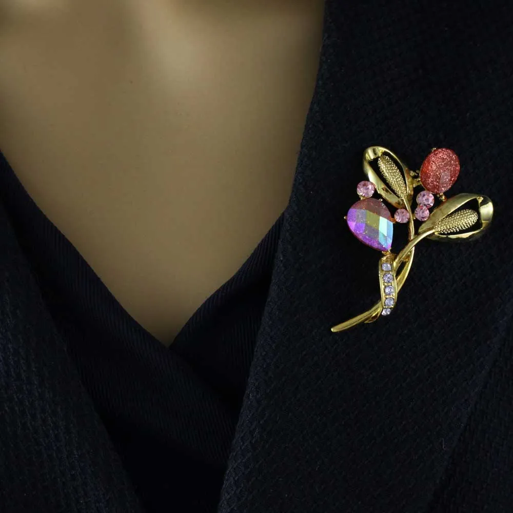Pink Sparkling Flower Bud with Crystals Brooch Pin - PRL851P