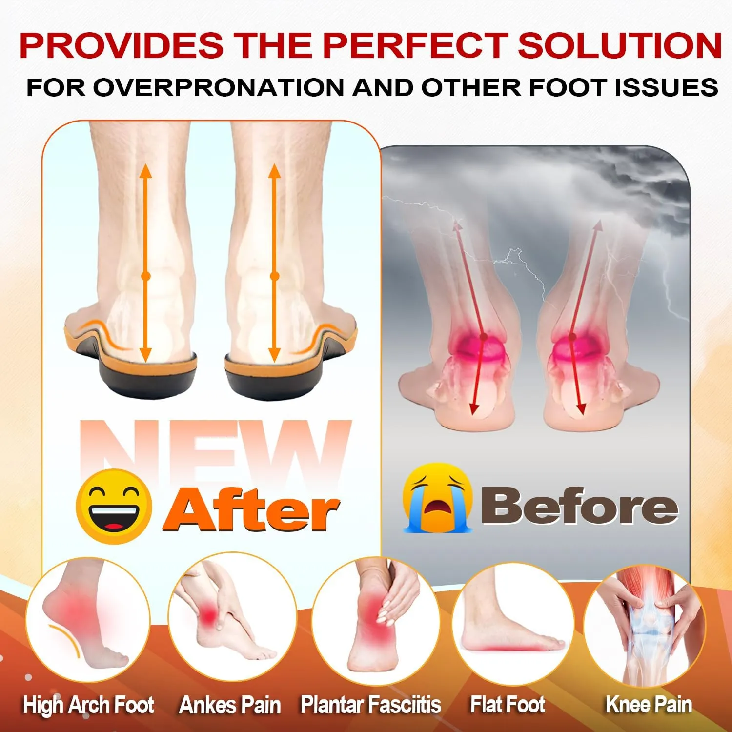 Plantar Fasciitis Insoles for Women Men, 240LBS  High Arch Support Heavy-Duty Orthotic Inserts, Relief for Plantar Fasciitis, Knee Pain and Flat Feet-Cloud Step Comfort Gel Insoles for 7 Women/ 5 Men