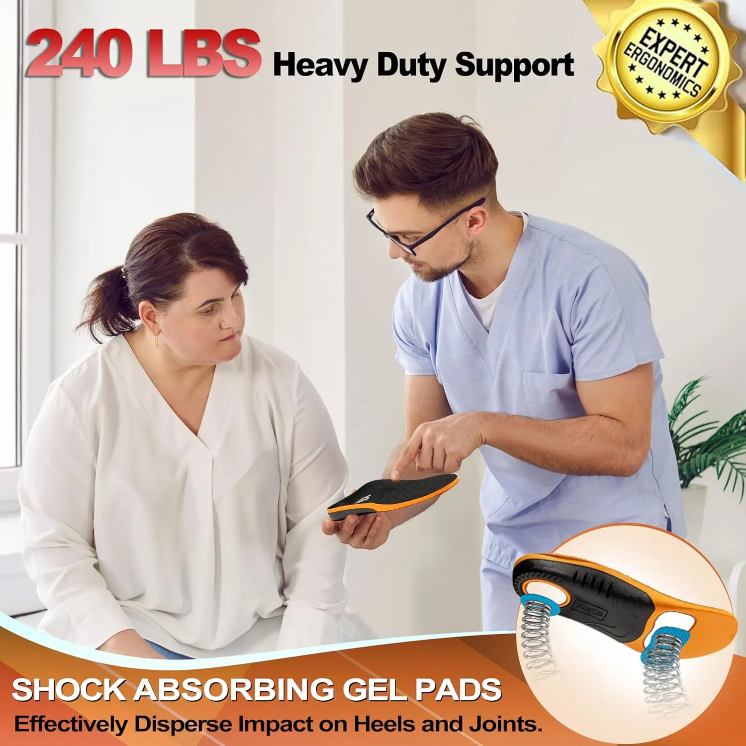Plantar Fasciitis Insoles for Women Men, 240LBS  High Arch Support Heavy-Duty Orthotic Inserts, Relief for Plantar Fasciitis, Knee Pain and Flat Feet-Cloud Step Comfort Gel Insoles for 7 Women/ 5 Men